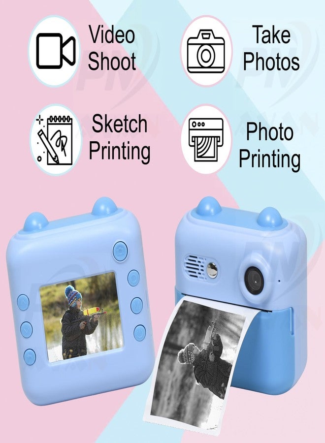 PN AVAN Kids Digital Camera with Instant Print, 2.4" LCD Screen, 8 Thermal Paper Rolls (Blue- Model 2) - Image 3