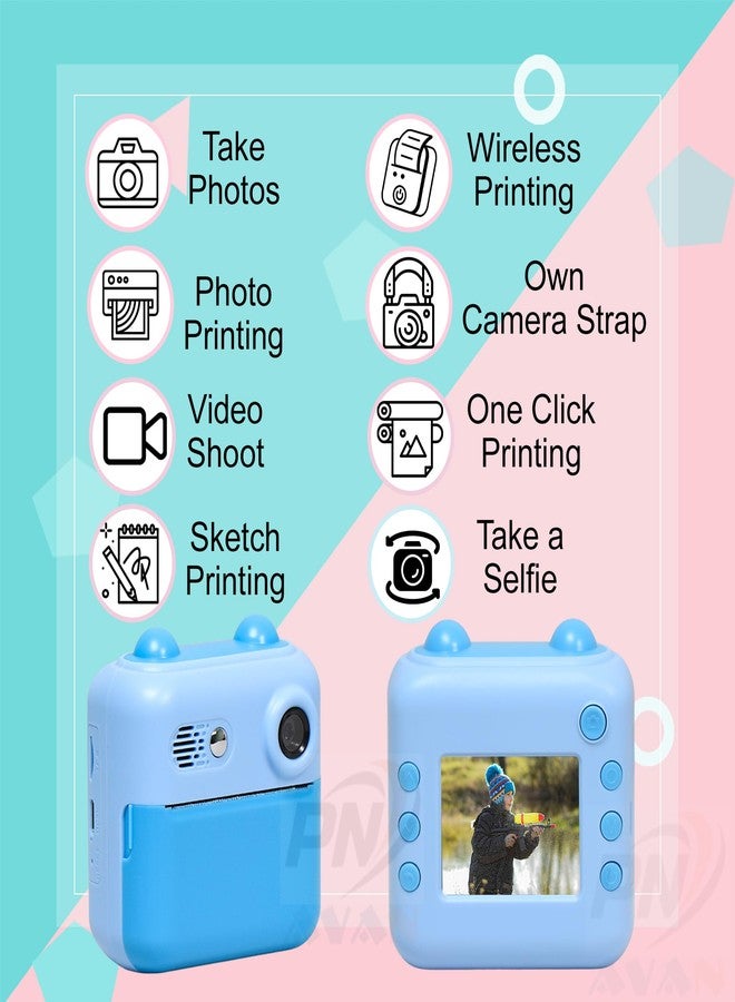 PN AVAN Kids Digital Camera with Instant Print, 2.4" LCD Screen, 8 Thermal Paper Rolls (Blue- Model 2) - Image 4