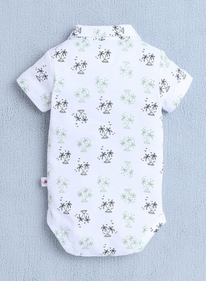 BUMZEE Baby Boys Cotton Bodysuit & Short Set With Bow Suspender & Cap White & Green - 9-12 Months - Image 3
