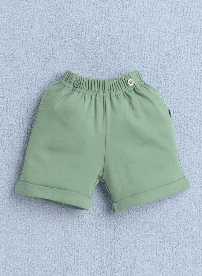 BUMZEE Baby Boys Cotton Bodysuit & Short Set With Bow Suspender & Cap White & Green - 9-12 Months - Image 4