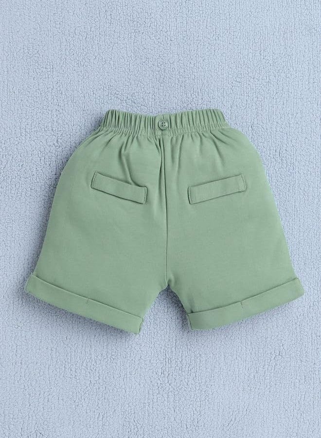 BUMZEE Baby Boys Cotton Bodysuit & Short Set With Bow Suspender & Cap White & Green - 9-12 Months - Image 5