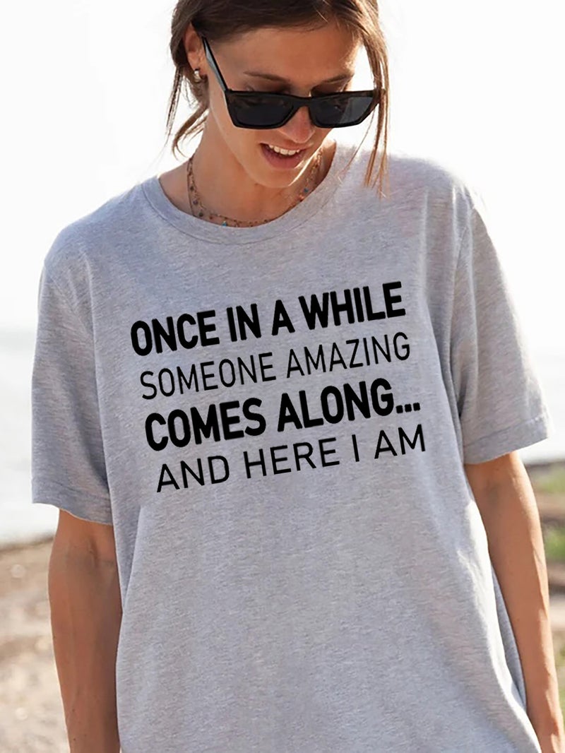 Foreign trade Independent Station Women's top Round Neck Slogan Printed Short-sleeved t-shirt - Image 1