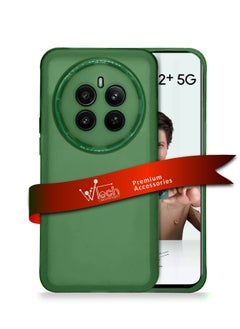 Wtech Soft Transparent TPU Silicone Ultra Thin Phone Stylish Electroplated Camera Border Kick Back Stand Case Cover For Realme 12+ / 12 Plus 5G 2024 Dark Green  - Image 1