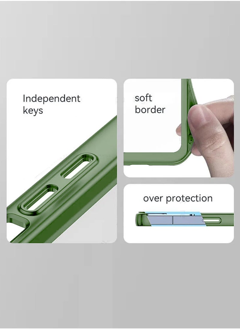 Wtech - Soft Transparent TPU Silicone Ultra Thin Phone Stylish Electroplated Camera Border Kick Back Stand Case Cover For Realme 12+ / 12 Plus 5G 2024 Dark Green - Image 1