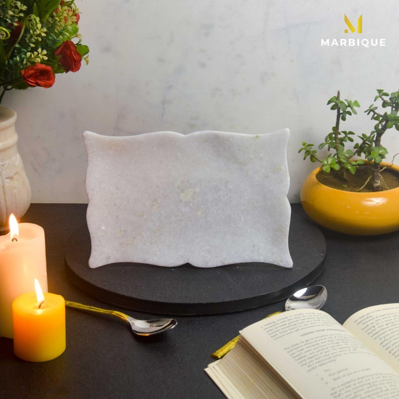MARBIQUE White Marble Tray Platter Serving Board Square Shape 22 * 15 cm - Image 2