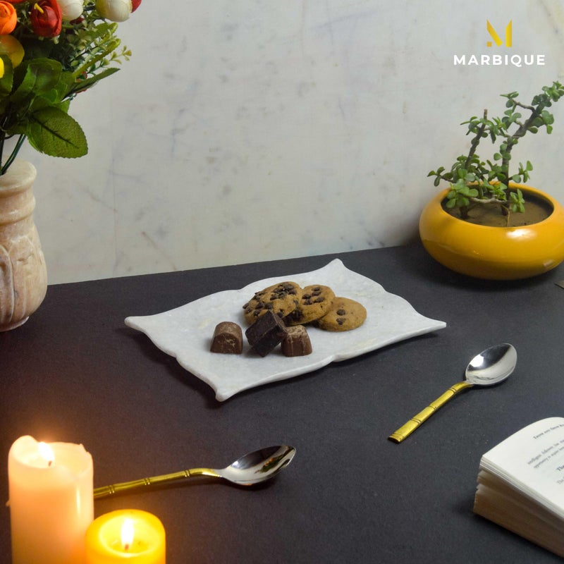 MARBIQUE White Marble Tray Platter Serving Board Square Shape 22 * 15 cm - Image 3