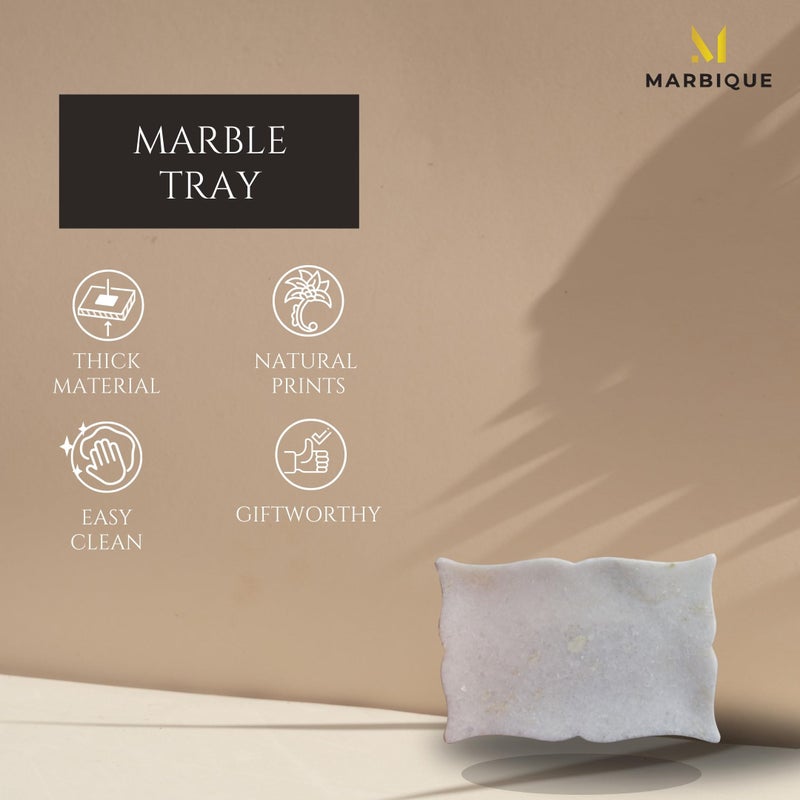 MARBIQUE White Marble Tray Platter Serving Board Square Shape 22 * 15 cm - Image 5