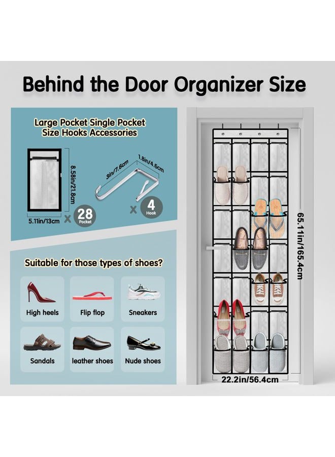 Kotkn 28 Compartment Breathable Mesh Pocket Over the Door Hanging Shoe Organizer, Closet Shoe Organizer, Large Men's and Women's Shoe Organizer, Hanging Over the Door Shoe Organizer (White) - Image 3