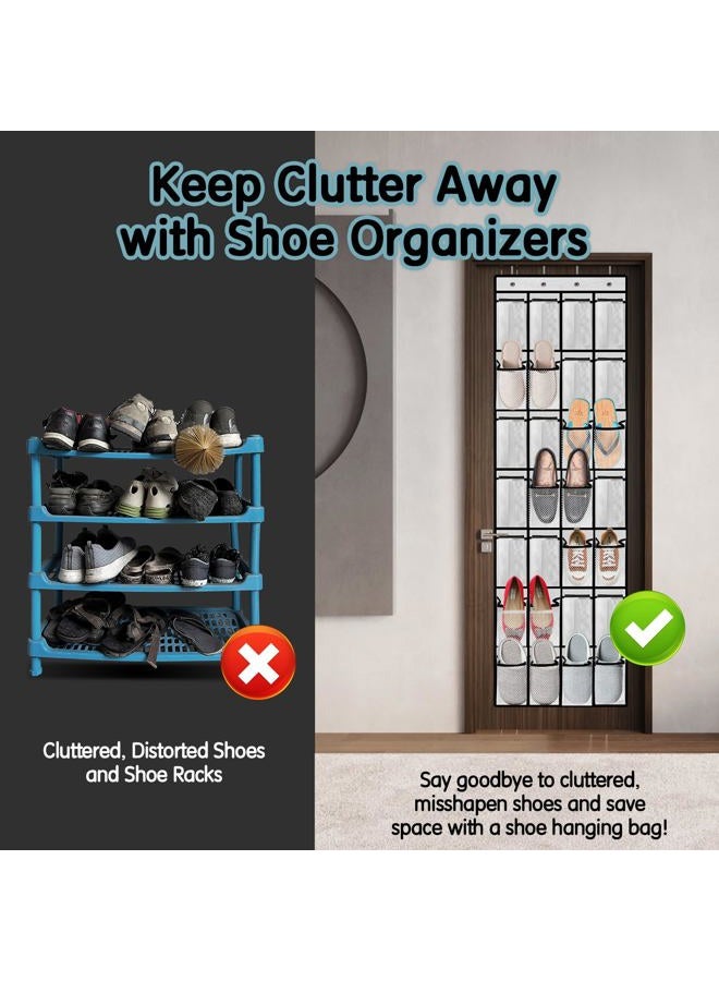 Kotkn 28 Compartment Breathable Mesh Pocket Over the Door Hanging Shoe Organizer, Closet Shoe Organizer, Large Men's and Women's Shoe Organizer, Hanging Over the Door Shoe Organizer (White) - Image 4