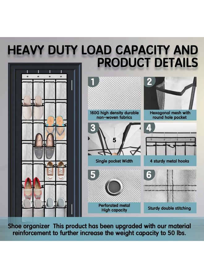 Kotkn 28 Compartment Breathable Mesh Pocket Over the Door Hanging Shoe Organizer, Closet Shoe Organizer, Large Men's and Women's Shoe Organizer, Hanging Over the Door Shoe Organizer (White) - Image 2