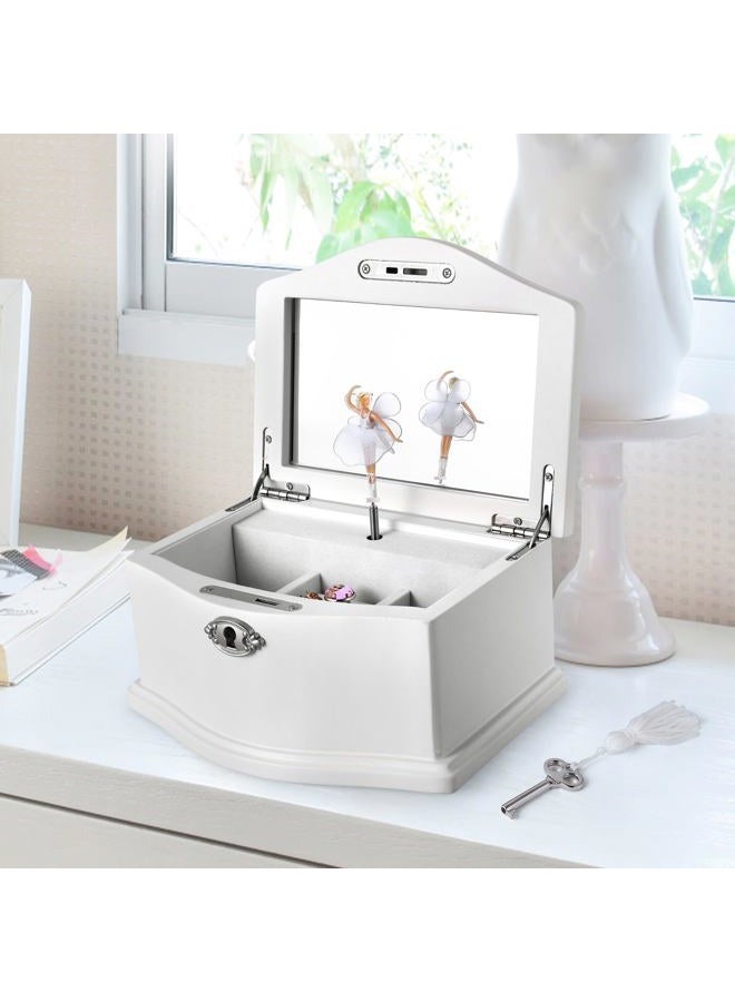 Jozen Gift Wooden Ballerina White Musical Jewelry Box with Mirror for girls，Kid's Jewelry Storage Music Box - Image 1