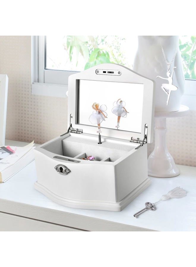 Jozen Gift Wooden Ballerina White Musical Jewelry Box with Mirror for girls，Kid's Jewelry Storage Music Box - Image 5