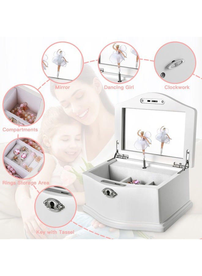 Jozen Gift Wooden Ballerina White Musical Jewelry Box with Mirror for girls，Kid's Jewelry Storage Music Box - Image 3