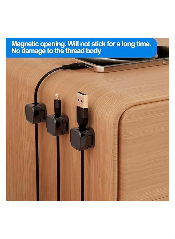 erorex 6 Pack Magnetic Cord Organizer, Easy Secure Adhesive Desk Cable Clips Management, Hide or Organize Phone USB Charger Cable, for Home, Office, Car, Desk, Nightstand (Black) - Image 4