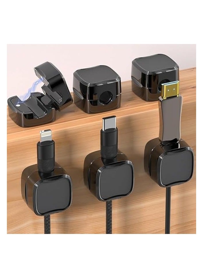 erorex 6 Pack Magnetic Cord Organizer, Easy Secure Adhesive Desk Cable Clips Management, Hide or Organize Phone USB Charger Cable, for Home, Office, Car, Desk, Nightstand (Black) - Image 1