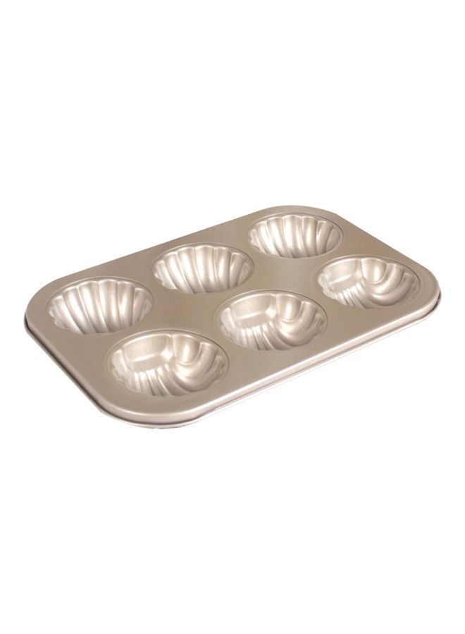 NIBEMINENT 6-Cavity Carbon Steel Patterned Baking Mould Gold 26.5x2.7x18.5centimeter