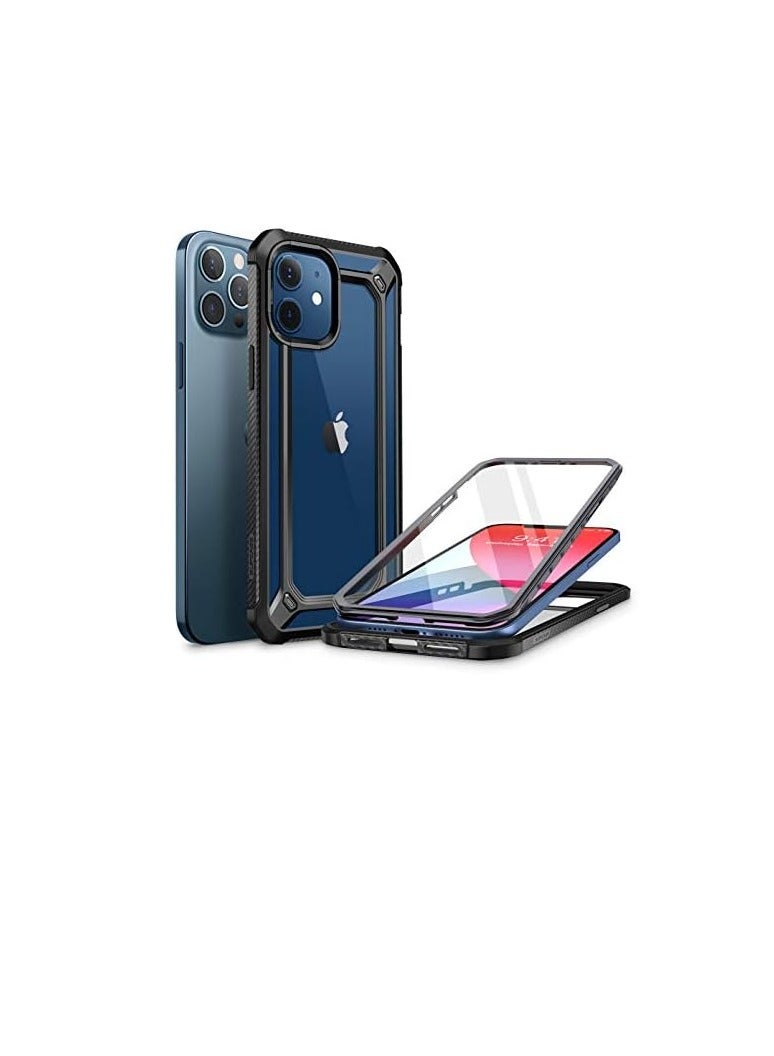 SupCase Ares Case for iPhone 12, iPhone 12 Pro 6.1 Inch (2020 Release), Dual Layer Rugged Clear Bumper Case with Built-in Screen Protector (Black) - Image 1