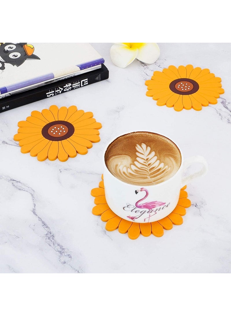 Livyu life - LIVYU LIFE Sunflower Drink Coasters 4Pcs Pack, PVC Coasters for Drinks, Flower Soft Rubber Coaster, Protect Furniture from Water Marks or Damage, Non Slip Coasters (Small, Yellow) - Image 1