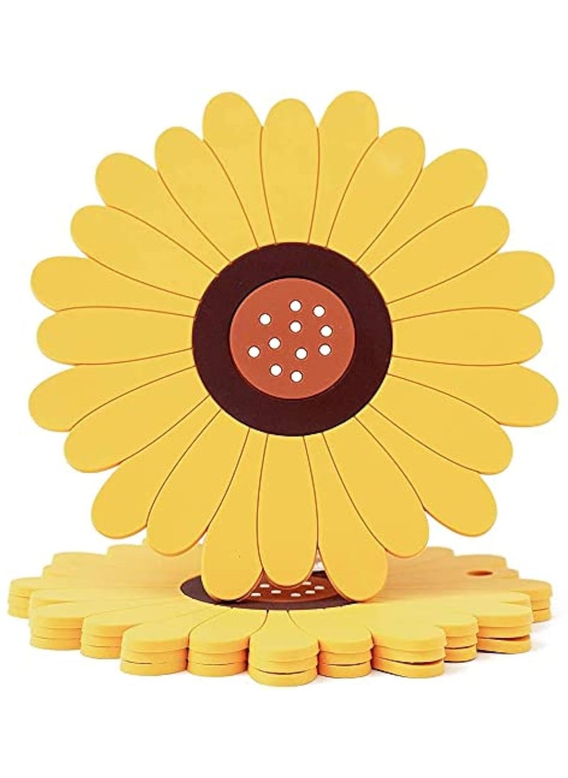 Livyu life - LIVYU LIFE Sunflower Drink Coasters 4Pcs Pack, PVC Coasters for Drinks, Flower Soft Rubber Coaster, Protect Furniture from Water Marks or Damage, Non Slip Coasters (Small, Yellow) - Image 1
