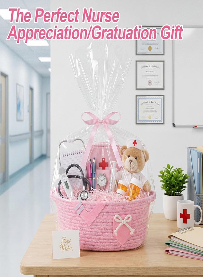 Colingmill Graduation Gift Basket Empty for Boy Girl, Nurses Graduation Woven Basket with Bag Ribbon Raffia Filler Greeting Card, Empty Grad Decorative Chest Box for Gift(Pink - Image 4