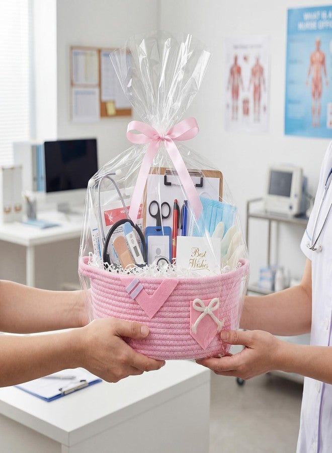 Colingmill Graduation Gift Basket Empty for Boy Girl, Nurses Graduation Woven Basket with Bag Ribbon Raffia Filler Greeting Card, Empty Grad Decorative Chest Box for Gift(Pink - Image 5