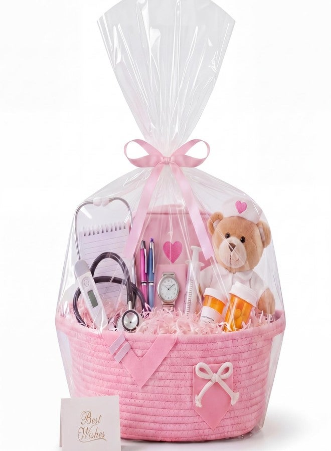 Colingmill Graduation Gift Basket Empty for Boy Girl, Nurses Graduation Woven Basket with Bag Ribbon Raffia Filler Greeting Card, Empty Grad Decorative Chest Box for Gift(Pink - Image 1