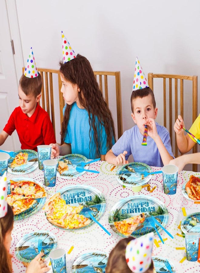 73Hours 192 pcs Fishing Birthday Decorations Fishing Birthday Party Disposable Plates and Napkins Set Fisherman Party Paper Tableware Supplies Serve 24 - Image 4