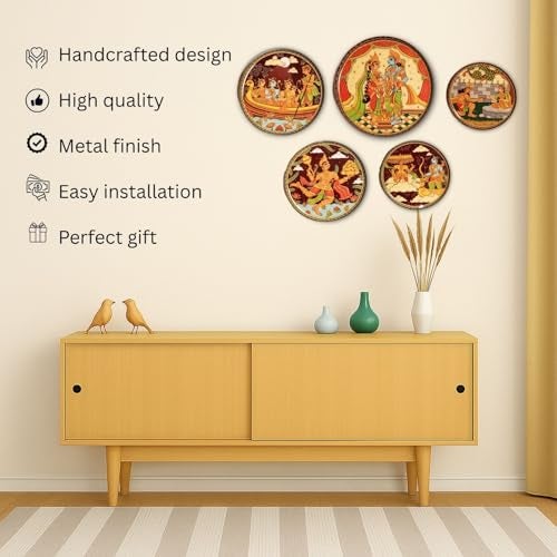 RITUALISTIC Ramayan Wall Plates for home decoration & living room | Metal Wall Décor | Gift items for unisex | Wall art | Wall showpiece| Home Décor Valentine's day Gift Items | Set of 5 plates - Image 2
