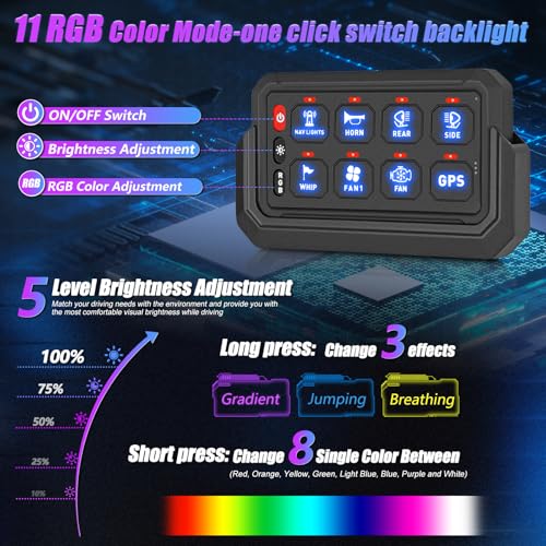 ZAMLIE Wireless 8 Gang Switch Panel 265 Ft Lighting Modes with Control Toggle Strobe Flash Momentary Switch Circuit Control Box, with 3 Silicone Buttons, for Off-Road Truck SUV UTV ATV Marine - Image 3