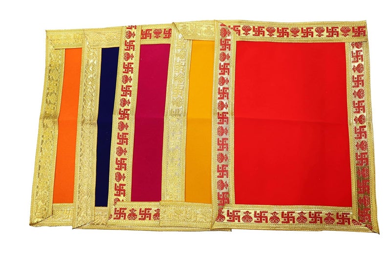 Reliable Multicolour Puja Assan Velvet Puja ClothPuja AasanPuja Chowki Assan Plain Velvet Puja Altar Cloth for Pooja Home Mandir Temple and Pooja Ghar Size 10 13 Inch Pack of 5 - Image 1