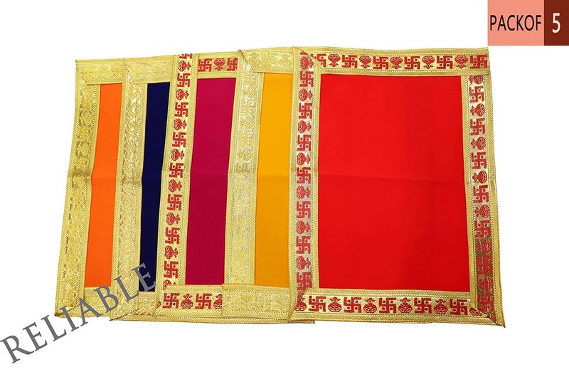 Reliable Multicolour Puja Assan Velvet Puja ClothPuja AasanPuja Chowki Assan Plain Velvet Puja Altar Cloth for Pooja Home Mandir Temple and Pooja Ghar Size 10 13 Inch Pack of 5 - Image 2