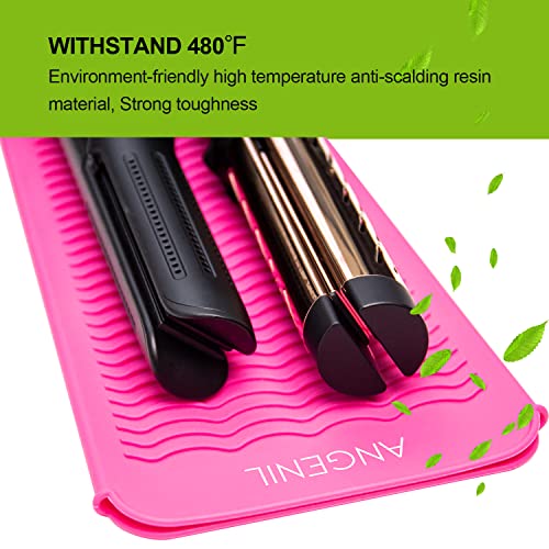 ANGENIL Resistant Silicone Mat Pouch for Hair Straightener Professional Beach Wave Curling Iron 2 in 1, Titanium Ceramic Flat Iron, Curling Wand, Crimper Hair Iron Tools, Food Grade Silicone, Pink - Image 3