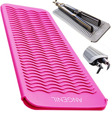 ANGENIL Resistant Silicone Mat Pouch for Hair Straightener Professional Beach Wave Curling Iron 2 in 1, Titanium Ceramic Flat Iron, Curling Wand, Crimper Hair Iron Tools, Food Grade Silicone, Pink - Image 1