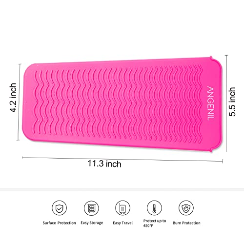 ANGENIL Resistant Silicone Mat Pouch for Hair Straightener Professional Beach Wave Curling Iron 2 in 1, Titanium Ceramic Flat Iron, Curling Wand, Crimper Hair Iron Tools, Food Grade Silicone, Pink - Image 4