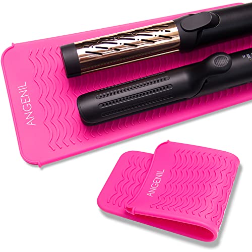 ANGENIL Resistant Silicone Mat Pouch for Hair Straightener Professional Beach Wave Curling Iron 2 in 1, Titanium Ceramic Flat Iron, Curling Wand, Crimper Hair Iron Tools, Food Grade Silicone, Pink - Image 2