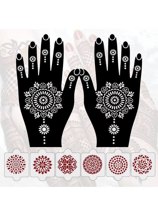 ivana's - Pack Of 8 Pcs (2 Pcs Heena Stencil Tatto + 6 Pcs Laser Cut Pvc Reusable Heena Stencils) Heena Mehandi Stickermehandi Stickers For Full Hand For Women Girls And Kids Easy To Applyivnh1045 - Image 1