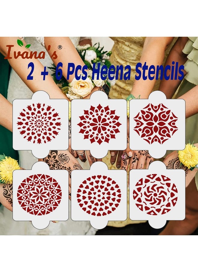ivana's - Pack Of 8 Pcs (2 Pcs Heena Stencil Tatto + 6 Pcs Laser Cut Pvc Reusable Heena Stencils) Heena Mehandi Stickermehandi Stickers For Full Hand For Women Girls And Kids Easy To Applyivnh1045 - Image 1