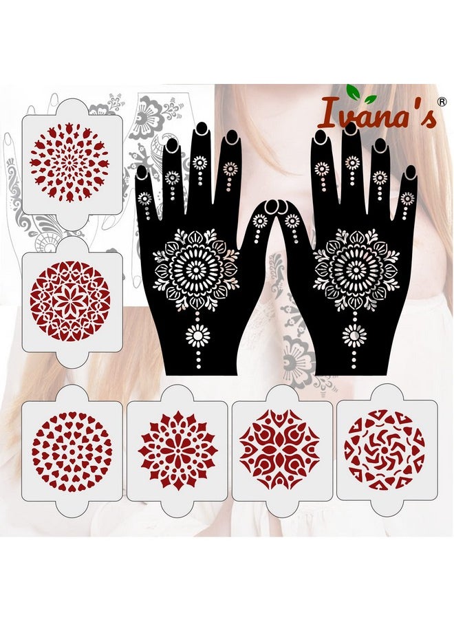 ivana's - Pack Of 8 Pcs (2 Pcs Heena Stencil Tatto + 6 Pcs Laser Cut Pvc Reusable Heena Stencils) Heena Mehandi Stickermehandi Stickers For Full Hand For Women Girls And Kids Easy To Applyivnh1045 - Image 1