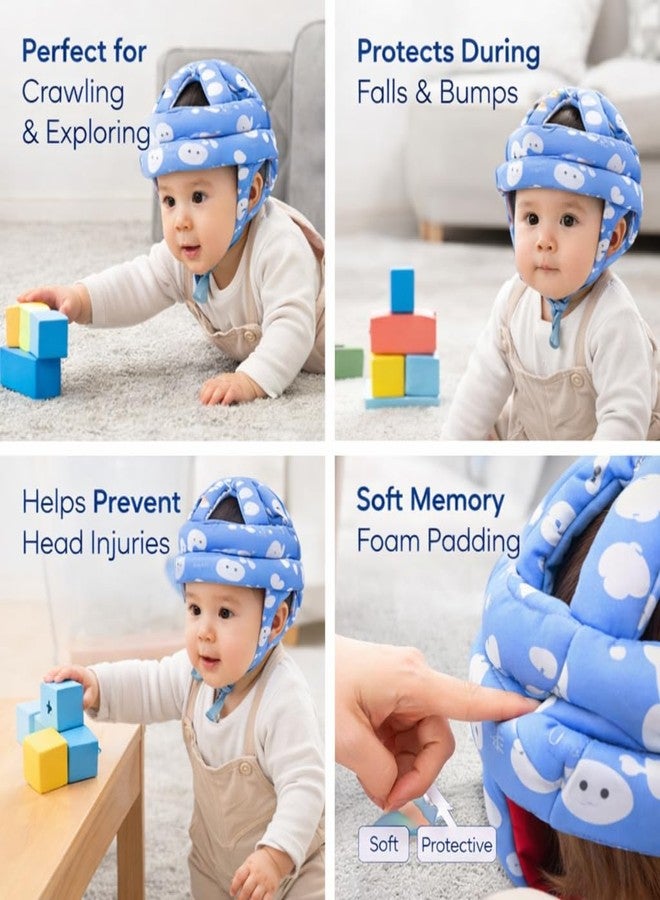 KALRA MAGIC Baby Safety Helmet, Soft Cotton Head Protector, Red with Happy Cartoon Print, Adjustable 360° Protection for 6 Months to 3 Years (Head Protector Blue) - Image 3