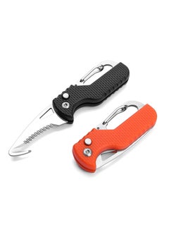 Pocket Box Opener, Bottle Opener, Keychain Box Cutter, Package Opener, Small Pocket Box/ Seatbelt/ Strap Cutter, Razor Sharp Serrated and Paratrooper Hook,  EDC Folding Tools for Women Men 2PCS