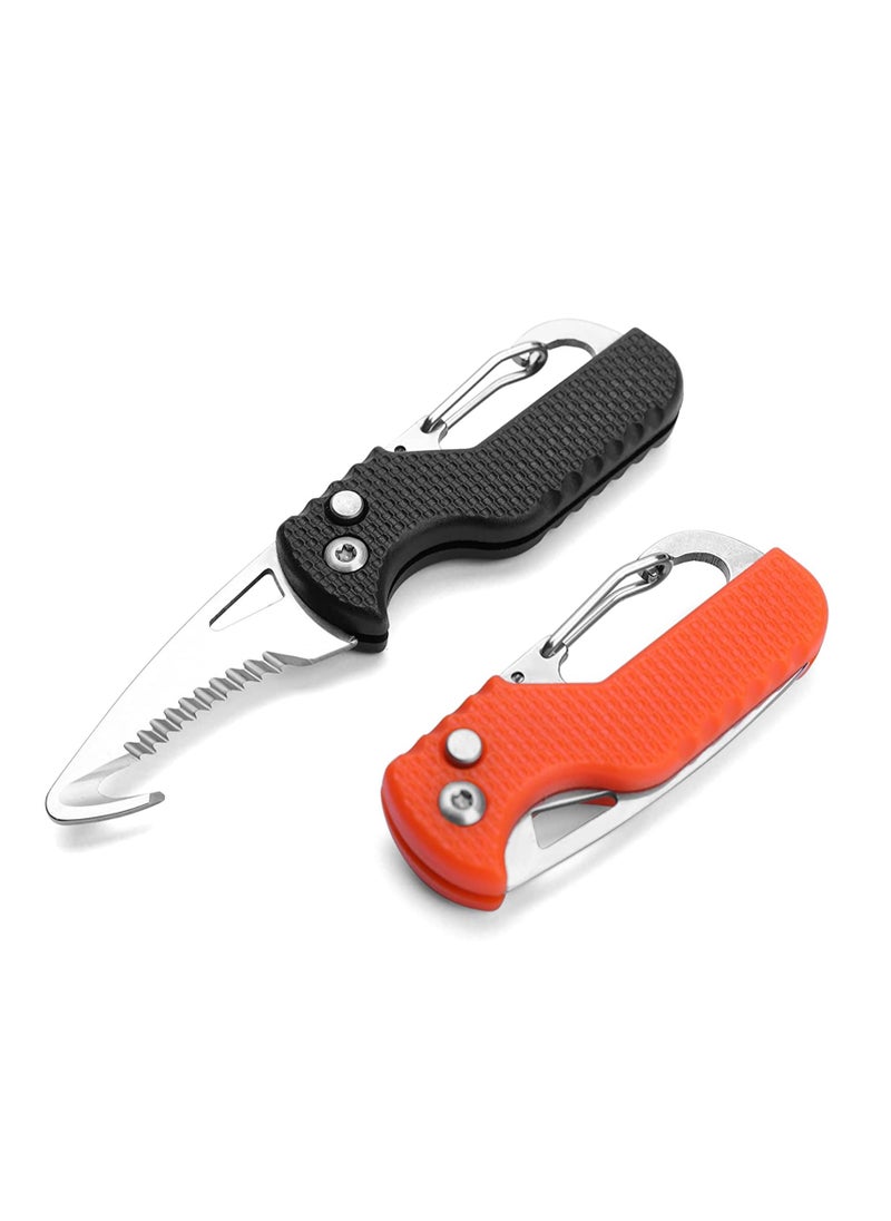 SYOSI - Pocket Box Opener, Bottle Opener, Keychain Box Cutter, Package Opener, Small Pocket Box/ Seatbelt/ Strap Cutter, Razor Sharp Serrated and Paratrooper Hook,  EDC Folding Tools for Women Men 2PCS - Image 1