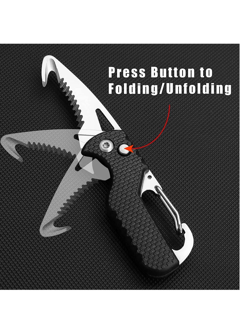 SYOSI - Pocket Box Opener, Bottle Opener, Keychain Box Cutter, Package Opener, Small Pocket Box/ Seatbelt/ Strap Cutter, Razor Sharp Serrated and Paratrooper Hook,  EDC Folding Tools for Women Men 2PCS - Image 1