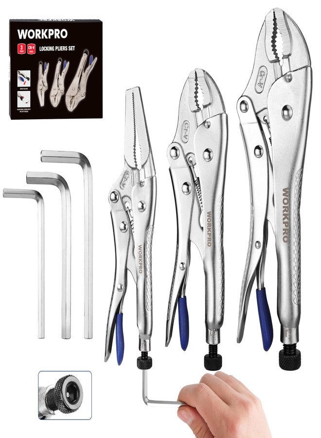 ووركبرو طقم كماشة WORKPRO مكون من 3 قطع - أنف طويل، فك منحني، فك سريع مع مفاتيح سداسية - Image 1