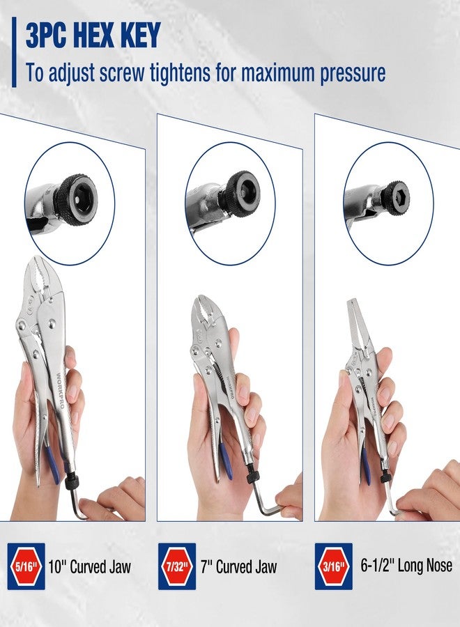 ووركبرو طقم كماشة WORKPRO مكون من 3 قطع - أنف طويل، فك منحني، فك سريع مع مفاتيح سداسية - Image 2