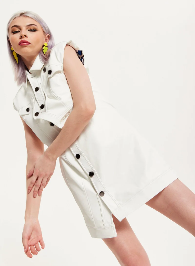 house of holland Rocker Faux Leather Twist Button Dress