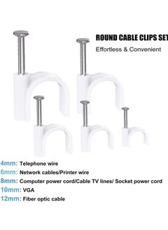 Y&D Cable Clips White Wire ​Management with Steel Nails 4mm 6mm 8mm 10mm 12mm Round Tacks Nail Line Card Buckle for Cat6 Rg6 Rg59 Rj45 500 Pack  - Image 3