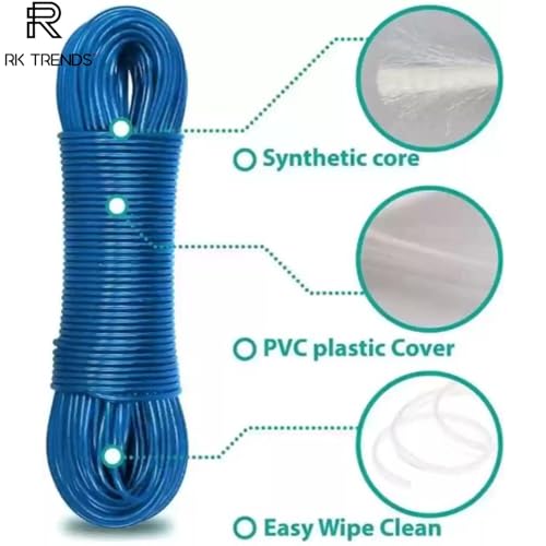 RK Trends PVC Coated Steel Anti-Rust Wire Rope Washing Line Clothesline with 2 Plastic Hooks 1 for Drying Hanging Clothes (Pack of 3, 10 Meter) - Image 5