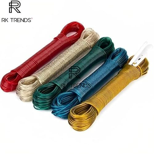 RK Trends PVC Coated Steel Anti-Rust Wire Rope Washing Line Clothesline with 2 Plastic Hooks 1 for Drying Hanging Clothes (Pack of 3, 10 Meter) - Image 2