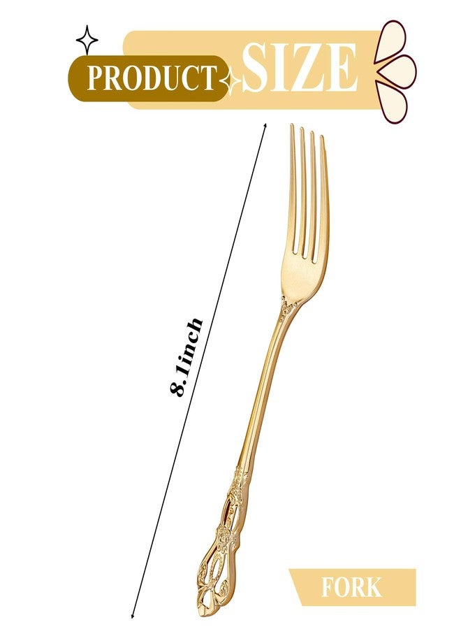 Joyido 30PCS Gold Plastic Forks - 8.1inch Gold Forks Disposable - Vintage Heavy Duty Dessert Forks - Premium Fancy Plastic Silverware for Parties, Weddings, Dinners and Events - Image 2