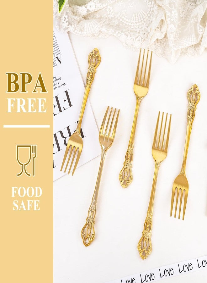 Joyido 30PCS Gold Plastic Forks - 8.1inch Gold Forks Disposable - Vintage Heavy Duty Dessert Forks - Premium Fancy Plastic Silverware for Parties, Weddings, Dinners and Events - Image 5